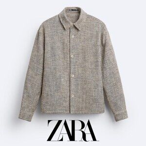 ZARA (NEW) Textured Weave Overshirt Jacket - Size S Brown/Gray/Cream 1608/101